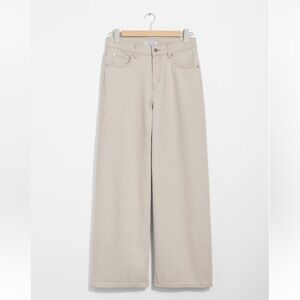 & Other Stories Wide Long Jeans Beige Cotton Linen Size 25 Relaxed fit
